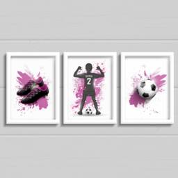 Girls Football Prints, Set Of 3 Personalised Bedroom Wall Art, Christmas Or Birthday Gift, Any Colour With Name, Teen Decor - thumbnail 1