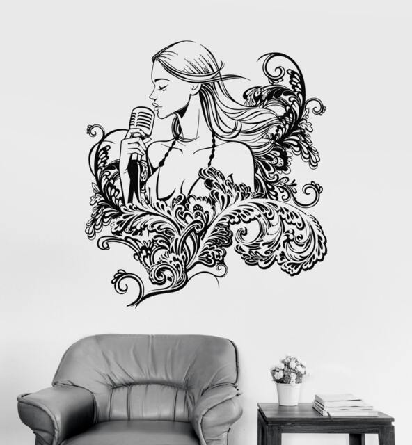 Wall Vinyl Decal Singer Girl Woman Pop Rock Music Floral Decor 2359Di - image 1