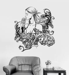 Wall Vinyl Decal Singer Girl Woman Pop Rock Music Floral Decor 2359Di - thumbnail 1