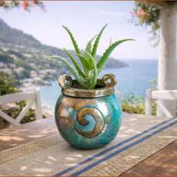 Raku Ceramic Cauldron Planter - Hangable Or Freestanding Succulent & Cactus Pot Custom Colors & Sizes - thumbnail 4