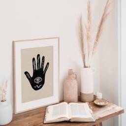 Hamsa Hand Print Beige & Black All Seeing Eye Art - thumbnail 2