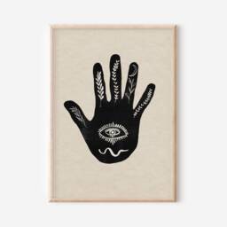 Hamsa Hand Print Beige & Black All Seeing Eye Art - thumbnail 3