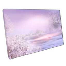 Pink Purple Winter Landscape Canvas Art Print Ready To Hang Home Office Decor - thumbnail 1