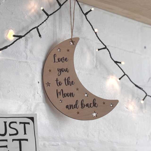 Love You To The Moon & Back Wooden Sign Wall Hanging, Nursery D??cor, Baby Gift Plaque, Bedroom Accessory, Cute For Loved One - image 1