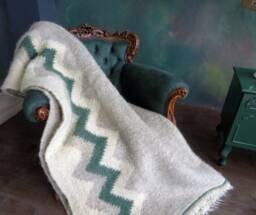 Handmade Wool Blanket Throw Scandinavian Geometric Coverlet - 220x190cm