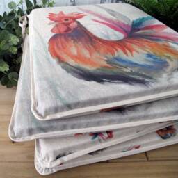 Rooster Print Tapered Chair Pads, Bistro Kitchen Decor, Set Of 4, 6, 8 - thumbnail 1
