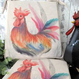 Rooster Print Tapered Chair Pads, Bistro Kitchen Decor, Set Of 4, 6, 8 - thumbnail 2