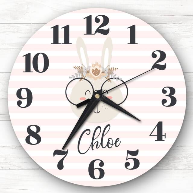 Rabbit in Glasses Girls Room Custom Gift Personalised Clock - image 1