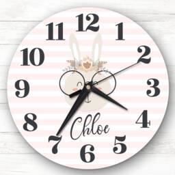 Rabbit in Glasses Girls Room Custom Gift Personalised Clock - thumbnail 1
