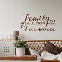 Family Wall Decal Where Life Begins Quote - Inspirational Home Sign Vinyl Lettering #119 - thumbnail 1