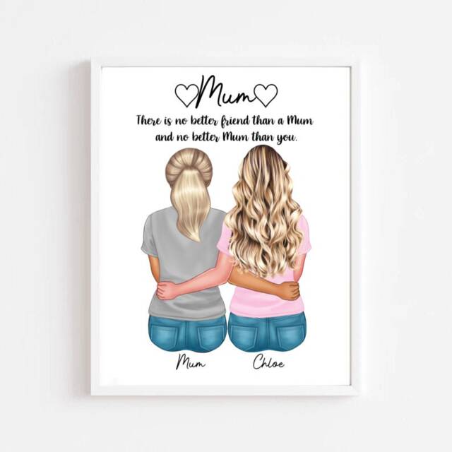 Personalised Mum Print, & Daughter Mothers Day Gift, Birthday Gift For Mum, Christmas Mummy Mam - image 1