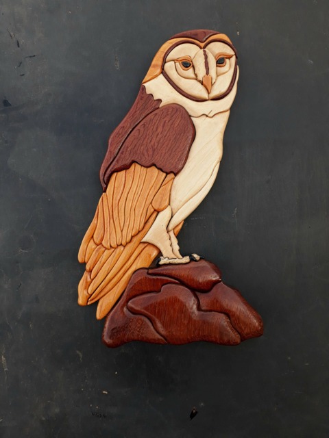 ??ntarsia Barn Owl , Woodworking, Home Decor, Wall Animal, Owl, Birds, Intarsia Wooden Art, Wood Carving, Barn, 3D - image 1
