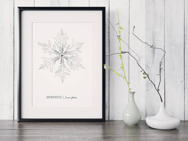 Snowflake Poster, Christmas Print, Art, Holiday Winter Wall Decor, Minimalist Drawing, Nordic Poster - image 1