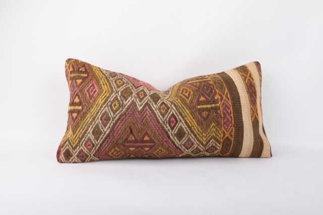 Kilim Lumbar Pillow Cover 12x24 Turkish Bohemian Cushion - image 1