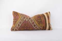 Kilim Lumbar Pillow Cover 12x24 Turkish Bohemian Cushion - thumbnail 1