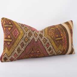 Kilim Lumbar Pillow Cover 12x24 Turkish Bohemian Cushion - thumbnail 3
