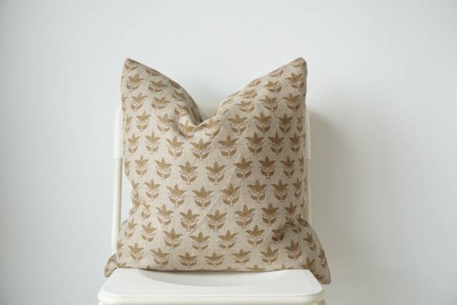 "Block Print Pillow Cover Floral Batik, Boho Farmhouse Decor - 20"" X 20" - image 1