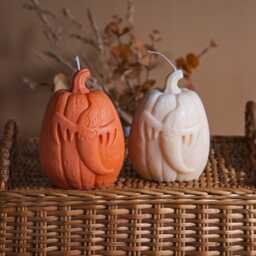 xl Pumpkin Candle - Ghost Halloween Gift Soy Wax Autumn Home Decor - thumbnail 2