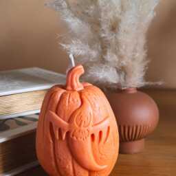 xl Pumpkin Candle - Ghost Halloween Gift Soy Wax Autumn Home Decor - thumbnail 3