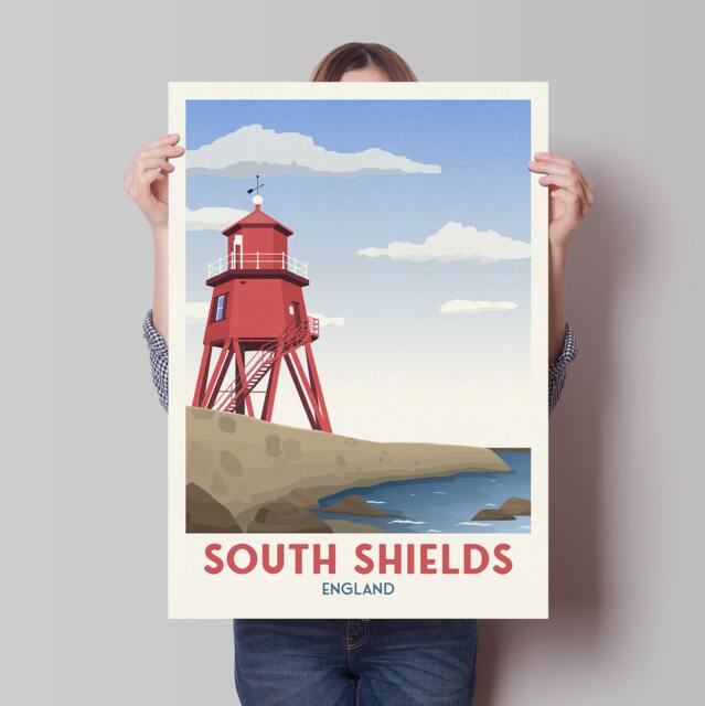 South Shields Groyne Lighthouse Travel Poster, Minimalist Wall Art, North East Tyne & Wear England Uk, Art Prints - image 1