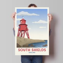 South Shields Groyne Lighthouse Travel Poster, Minimalist Wall Art, North East Tyne & Wear England Uk, Art Prints - thumbnail 1