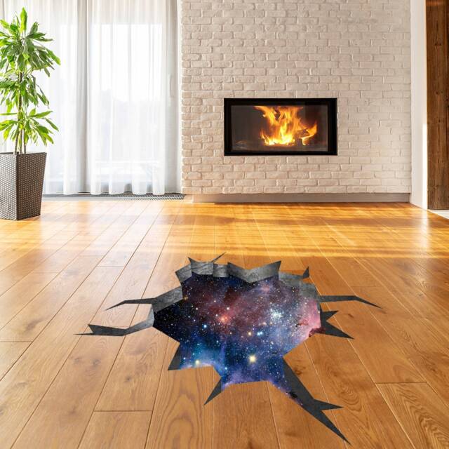 3D Effect Deep Space Wall Sticker - Outer Galaxy Floor Art Decor Mural Porthole Tunnel View Printed Decal Printing Hole Universe Illusion - image 1