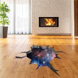3D Effect Deep Space Wall Sticker - Outer Galaxy Floor Art Decor Mural Porthole Tunnel View Printed Decal Printing Hole Universe Illusion