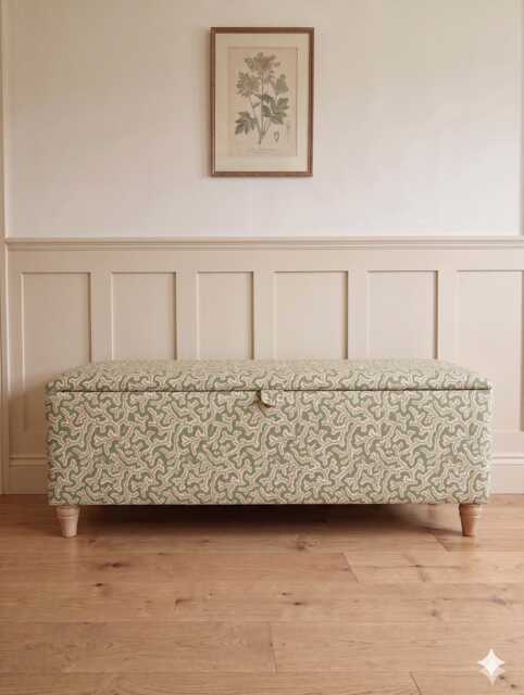 Handmade Storage Ottoman in Ian Sanderson Big Dulcie Fabric, Luxury Blanket Box, End Of Bed Bench - image 1