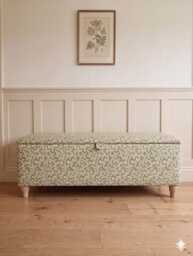 Handmade Storage Ottoman in Ian Sanderson Big Dulcie Fabric, Luxury Blanket Box, End Of Bed Bench - thumbnail 1