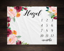 Baby Girl Milestone Blanket Month Growth Tracker Minky Fleece Custom Personalized Shower Gift Watercolor Floral Newborn