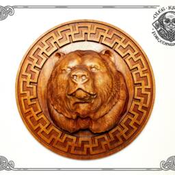 Handcrafted Iroko Wood Bear Totem Norse Wall Hanging - thumbnail 3