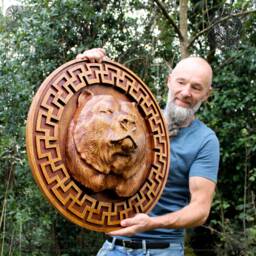 Handcrafted Iroko Wood Bear Totem Norse Wall Hanging - thumbnail 2