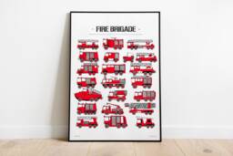 Red Fire Brigade Poster Firefighter Truck Wall Art - thumbnail 1