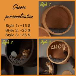 Handmade Wooden Cat House Set, Wall Climbing Shelves, Modern Furniture - thumbnail 2