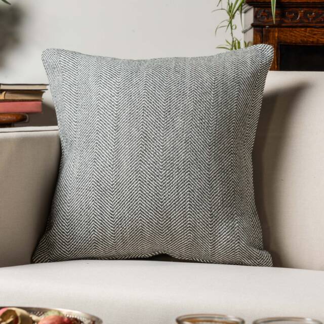 Faux Wool Linen Blend Herringbone Cushion in Stone Grey. Traditional Linen-Mix Effect Fabric. 17x17 - image 1