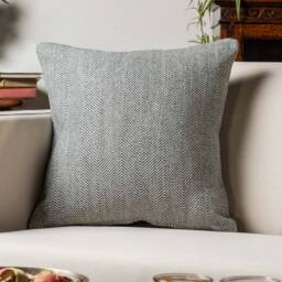 Faux Wool Linen Blend Herringbone Cushion in Stone Grey. Traditional Linen-Mix Effect Fabric. 17x17