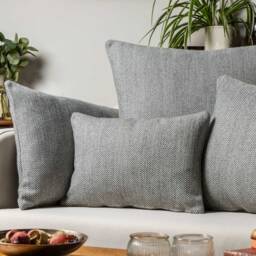 Faux Wool Linen Blend Herringbone Cushion in Stone Grey. Traditional Linen-Mix Effect Fabric. 17x17 - thumbnail 3