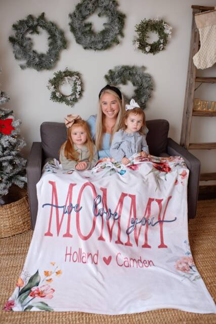Mom We Love You, Mother's Day Gift, Christmas Present, Floral Style Blanket, Personalized Gift For Grandparent - image 1