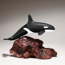 Orca Killer Whale By John Perry 12In Long On Polished Burlwood Base. Signed - thumbnail 2
