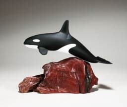 Orca Killer Whale By John Perry 12In Long On Polished Burlwood Base. Signed - thumbnail 1