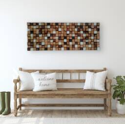 Reclaimed Pine Wood Wall Art - Handmade Geometric Mosaic - thumbnail 1