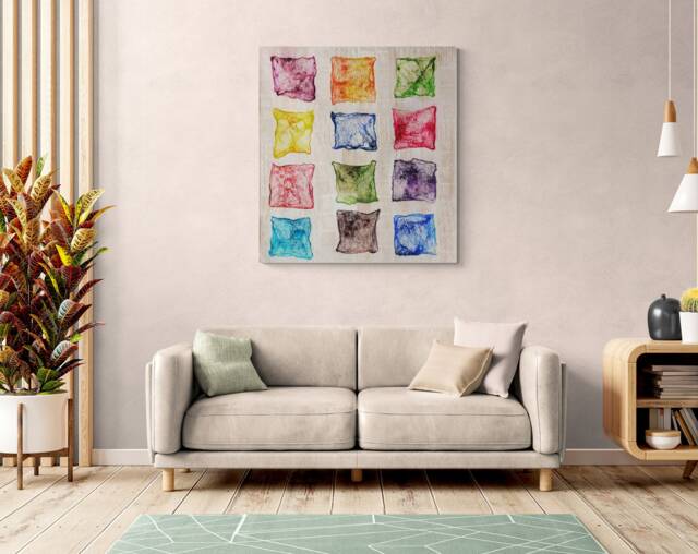 Hand-Painted Silk Art Quilt Modern Boho Wall Hanging - image 1