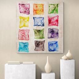 Hand-Painted Silk Art Quilt Modern Boho Wall Hanging - thumbnail 3