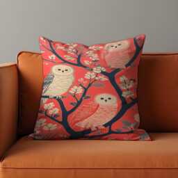 Whimsical Owl Cushion Cover, Illustrated Birds On Tree Branch Throw Pillow Woodland Decor, Any Size Cover