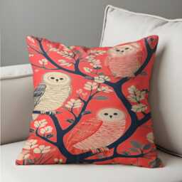 Whimsical Owl Cushion Cover, Illustrated Birds On Tree Branch Throw Pillow Woodland Decor, Any Size Cover - thumbnail 4