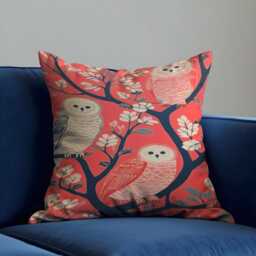 Whimsical Owl Cushion Cover, Illustrated Birds On Tree Branch Throw Pillow Woodland Decor, Any Size Cover - thumbnail 3
