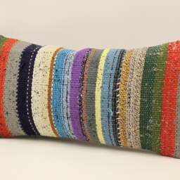 Vintage Kilim Lumbar Pillow Bohemian Wool Throw, 10x20 - thumbnail 3