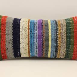 Vintage Kilim Lumbar Pillow Bohemian Wool Throw, 10x20 - thumbnail 2