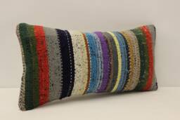 Vintage Kilim Lumbar Pillow Bohemian Wool Throw, 10x20 - thumbnail 1