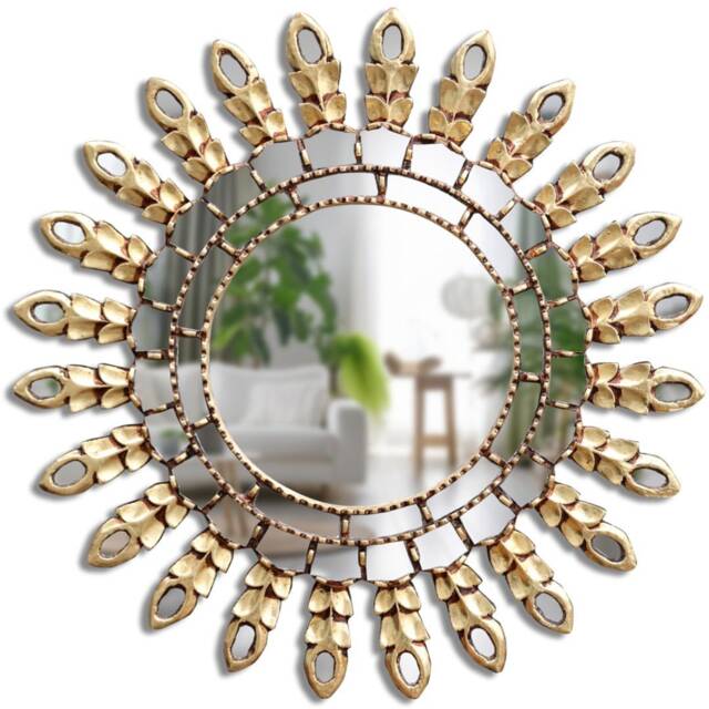 Peruvian Eye Mirror 60 cm Handmade Wall Decor - Carved Wood Round Statement For Living Room Bathroom - image 1